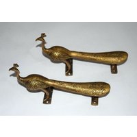 23 cm Pfau Türgriffe Paar | Messing Handwerk Vogel Form Türgriff von DeepEnlightenment