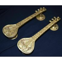 9, 5 "' Zoll Musik Sitar Form Türgriff | Messing Handgemachte Studio Tür Pull Set von DeepEnlightenment