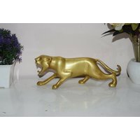 Goldene Panther Skulptur | Wütend Leopard Statue Messing Geschenk Offener Mund Tiger von DeepEnlightenment