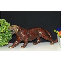 Handarbeit Rote Tiger Statue | Messing Leopard Design Showpiece Tischdekoration von DeepEnlightenment