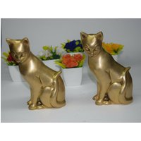 Katze Form Statue Set Von 02 Stück | Messing 7'' Zoll Kätzchen Replik Showstück Tischdekoration von DeepEnlightenment
