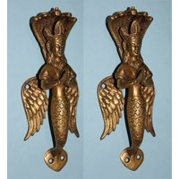 Messing Schlangen Dame Türgriff | Goldener Meerjungfrau Schlangenkopf Krone Frauen Outdoor Griff von DeepEnlightenment
