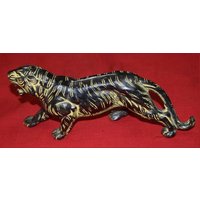 Tiger Form Skulptur | Brass Jaguar Statue Paar Angery Tischdekoration von DeepEnlightenment