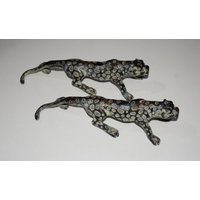 Uralte Messing Jaguar Figur Türgriff | Antike Schwarze Patina Leopard Griff Set von DeepEnlightenment