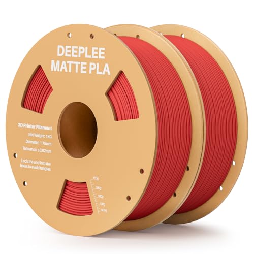 DEEPLEE Matte PLA Filament 1.75mm 3D Drucker Filament, Maßgenauigkeit +/- 0.02mm, für die meisten FDM 3D Drucker, Rubinrot 2KG von Deeplee