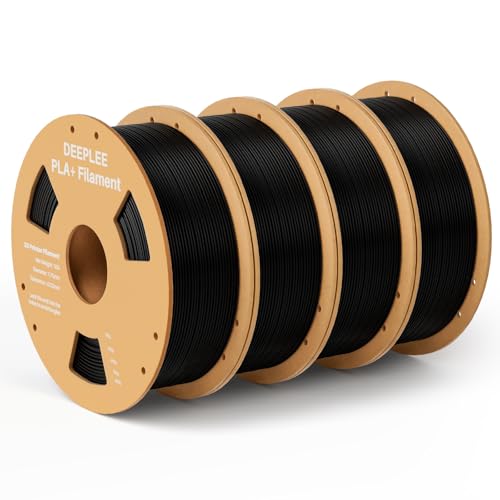 DEEPLEE PLA+ Filament 1.75mm, PLA Plus 3D Drucker Filament, Maßgenauigkeit +/- 0,02 mm, Filament 3D-Druckmaterialien, Schwarz 4kg (1kg/Spool) von Deeplee