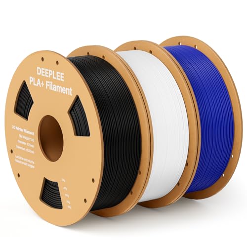 DEEPLEE PLA+ Filament 1.75mm, PLA Plus 3D Drucker Filament, Maßgenauigkeit +/- 0,02 mm, Filament 3D-Druckmaterialien, Schwarz Weiß Blau 3KG von Deeplee