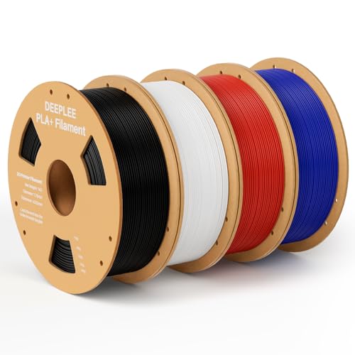 DEEPLEE PLA+ Filament 1.75mm, PLA Plus 3D Drucker Filament, Maßgenauigkeit +/- 0,02 mm, Filament 3D-Druckmaterialien, Schwarz Weiß Rot Blau 4kg (1kg/Spool) von Deeplee