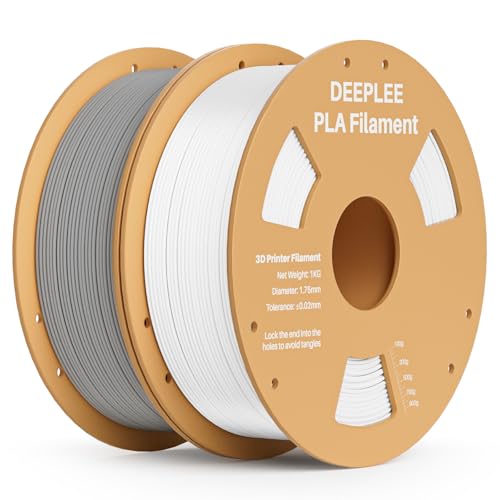 DEEPLEE PLA Filament 1.75mm, 3D Drucker Filament 2kg (1KG/Spool), Maßgenauigkeit +/- 0,02 mm, Filament 3D-Druckmaterialien, Weiß 1kg Grau 1kg von Deeplee