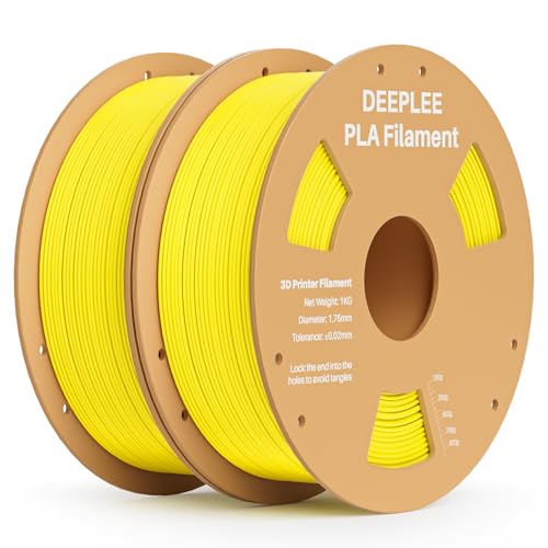 DEEPLEE PLA Filament 1.75mm, 3D Drucker Filament 2kg (1KG/Spool), Maßgenauigkeit +/- 0,02 mm, Filament 3D-Druckmaterialien für FDM 3D Drucker, Gelb von Deeplee