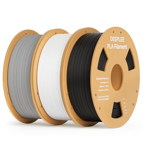DEEPLEE PLA Filament 1.75mm, 3D Drucker Filament 3kg, Maßgenauigkeit +/- 0,02 mm, Filament 3D-Druckmaterialien für FDM 3D Drucker, Schwarz Weiß Grau 3KG von Deeplee