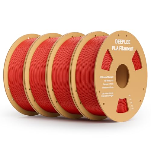DEEPLEE PLA Filament 1.75mm, 3D Drucker Filament 4kg (1KG/Spool), Maßgenauigkeit +/- 0,02 mm, Filament 3D-Druckmaterialien für FDM 3D Drucker, Rot von Deeplee