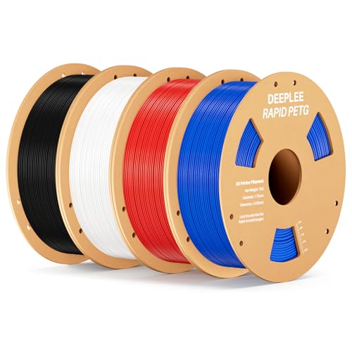 DEEPLEE Rapid PETG Filament 1.75mm, High Speed 3D Drucker Filament up to 600mm/s, Maßgenauigkeit +/- 0.02 mm für die meisten FDM 3D Drucker, Schwarz Weiß Rot Blau 4KG von Deeplee