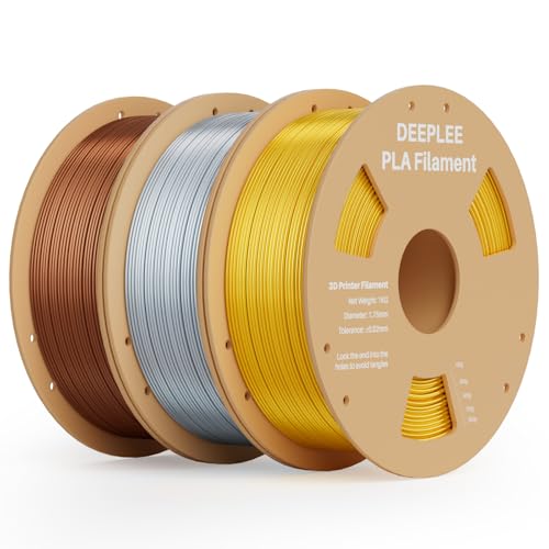 DEEPLEE Silk PLA Filament, Shiny Silk 3D Drucker Filament 1.75mm, Multicolor Filament PLA, Maßgenauigkeit +/- 0.02mm, 1kg(2.2lb) Spule, Tri-color, Gold Silber Kupfer 3KG von Deeplee