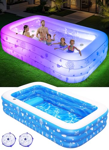 DeeprBling Aufblasbarer Pool Erwachsene mit Sitz und Poolbeleuchtung, 266 x 165 x 64 cm Swimming Pool Aufblasbar Groß Rechteckig, 1400L verdicktes Familienpool Aufblasbar Planschbecken Groß für Garten von DeeprBling