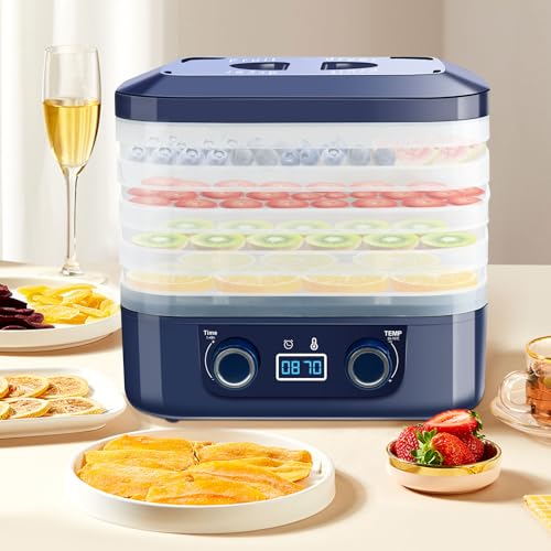 DeeprBling Dörrautomat mit 5 Tabletts, Lebensmittel Dörrgerät mit Temperaturregler 35-70°C und 48H-Timer, LED-Display, Obsttrockner Dörrapparat, Food Dehydrator für Fleisch, Obst, Gemüse, BPA Frei von DeeprBling