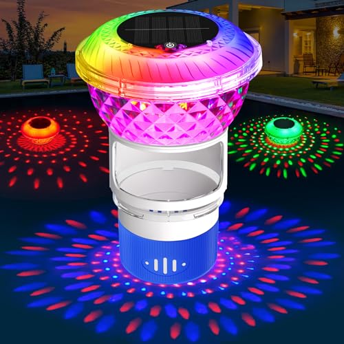 DeeprBling Dosierschwimmer Pool mit Marquee Solar Lichter, Chlor Dosierschwimmer Whirlpool mit Taste Kontrolle Bunte Lichter, Chlorschwimmer Pool Schwimmer für Chlortabletten, Einstellbare Freigabe von DeeprBling