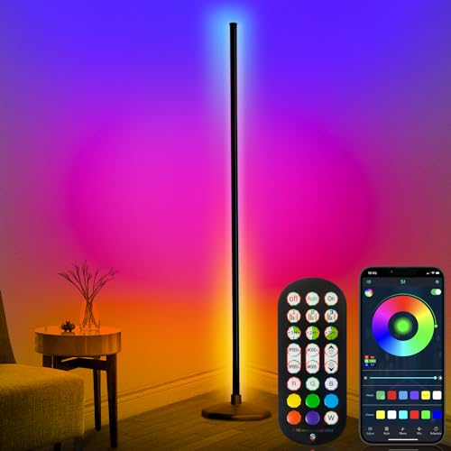 DeeprBling LED Stehlampe Smart, 165cm Standleuchte Dimmbar mit Fernbedienung & APP, 16 Millionen Farben, Musikmodi, DIY-Modus & Timing, Ecklampe RGB für Wohnzimmer, Schlafzimmer, Gaming Schwarz von DeeprBling