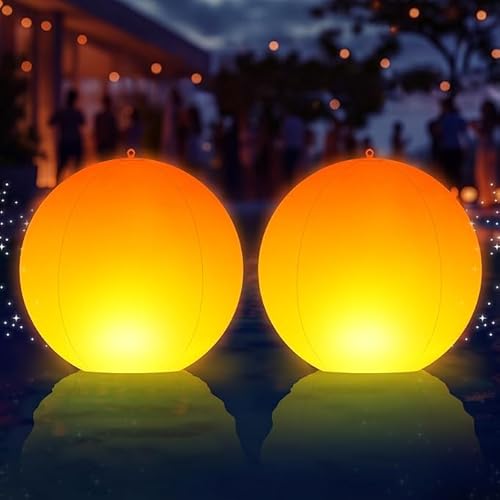 DeeprBling Schwimmende Poolbeleuchtung Solar, Flamme Pool Lichter Schwimmend, Ø35cm Aufblasbar Solar Leuchtkugel Pool, IP68 Wasserdichte Schwimmende LED Lichter, Hängende Solar Poolbeleuchtung-2 Stück von DeeprBling