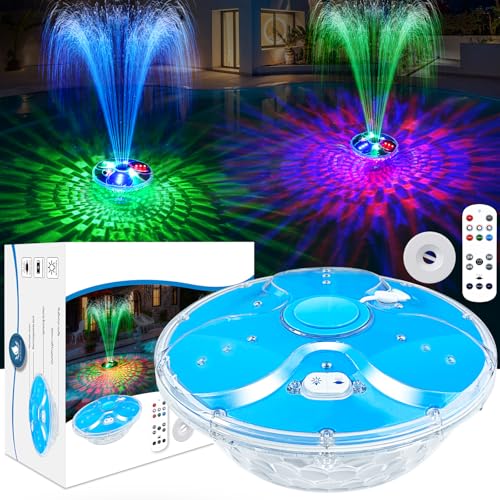 DeeprBling Schwimmender Springbrunnen Pool mit Lichtshow, Wiederaufladbare Wasserfontäne Pool mit Anker, 2 Sprühmodi & 7 Lichtmodi mit Fernbedienung & Knöpfen, Pool Fontäne Springbrunnen Schwimmend von DeeprBling