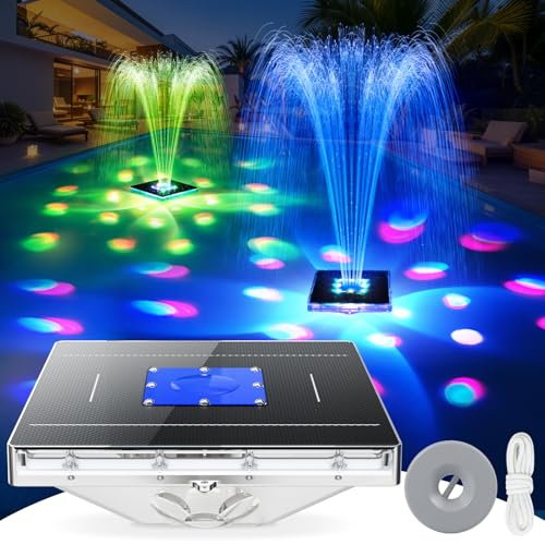 DeeprBling Solar Springbrunnen Pool mit Licht-Show, Solar Wasserfontäne Teich mit 9 Lichtmodi durch Tastensteuerung, Schwimmend Pool Fontäne mit Anker, Schwimmender Springbrunnen für Außen Pool Teich von DeeprBling