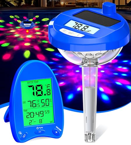 DeeprBlu 2025 Pool Thermometer Funk Solar | Dynamische LED-Lichtshow & Duales Display mit Backlight– Leicht ablesbar, 200 Meter Kabellose Reichweite | Poolthermometer Schwimmend für Pools & Spas von DeeprBlu