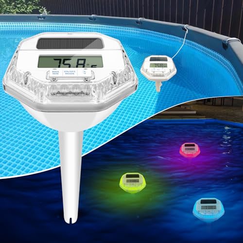 DeeprBlu Digitales Poolthermometer Schwimmend, Pool Thermometer Solar mit Farbwechsel Licht & Seil, Große Bildschirm Schwimmbad Thermometer, Wassertemperatur Pool Wasserthermometer für Whirlpool, Spa von DeeprBlu
