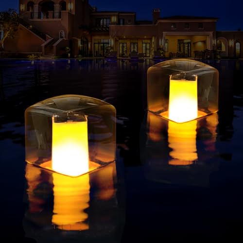 DeeprBlu Schwimmende Poolbeleuchtung Solar, LED Flammeneffekt Schwimmende Teichbeleuchtung Wasserdicht, Würfel Warmweiß Pool Lichter Wasser, Solar Schwimmlicht für Garten Teich Deko -2 Stück von DeeprBlu