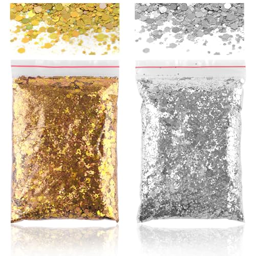 100g Glitzer Basteln, Gold + Silber, Pulver zum Basteln für Makeup, Nägel, Gesicht, Handwerk, Nagelkunst, Kartenbasteln von Deepton