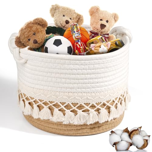 Deepton Aufbewahrungskorb Baumwoll, Wickeltisch Organizer, Korb Aufbewahrung, Aufbewahrungskorb Geflochten, 24 X 18cm Spielzeugkorb, Seil Korb Wäschekorb für Schlafzimmer Kinderzimmer (Braun) von Deepton