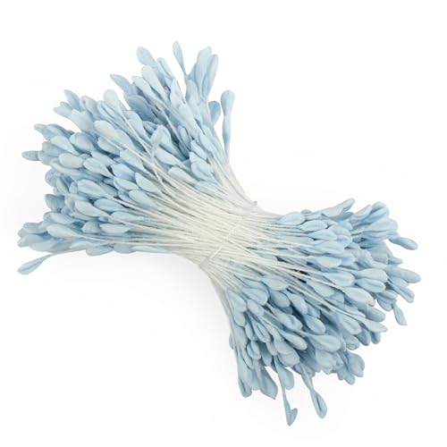 Pfeifenreiniger Blumen Zubehör, 350 Stück Blau Pfeifenreiniger Blumen Staubblatt mit Zwei Perlen Köpfen, Pfeifenputzer Zum Basteln Blumen für DIY Blumenstrauß Handwerk (Weiß) (Blau) von Deepton