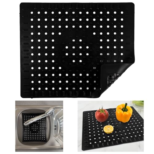 Deepton Spülmatte für Spülbecken, 31.5x26 cm Spülbeckeneinlage, Spülbeckenmatte Sink Mat, Spülbeckeneinlage Silikon, Schwarz Einlage Matte, Spülbeckenschutz, Waschbecken Spülmatte Abtropfmatte von Deepton