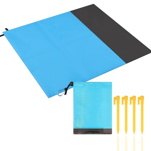 Deepton Stranddecke Sandfrei XXL 79"×83", Strandmatte Sanddicht Wasserdicht, Picknickdecke, 0.35kg Ultraleicht & Kompakt für Strand Reisen Camping Picknick Wandern - Blau von Deepton