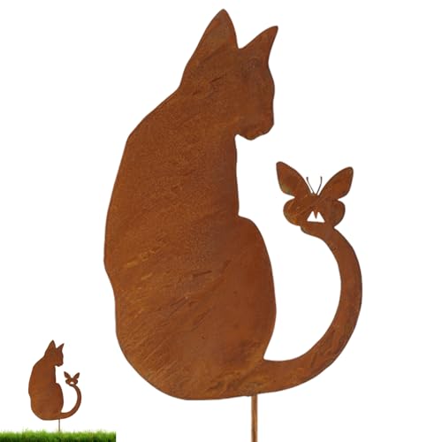 Gartendeko, Katze Gartenstecker, Gartendeko Rost, Gartenstecker Rost, Gartenstecker Metall, Metall Rostige Garten deko, Grabstein Katze, Deko Garten für Garten Rasen Terrasse Balkon von Deepton