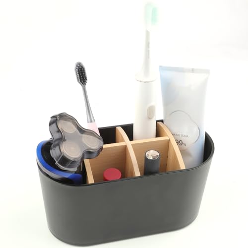 Zahnbürstenhalter, Toothbrush Holder, Zahnbürsten Organizer, Elektrische Zahnbürste Halterung mit Bambus Trennwände, Zahnbürste Becher mit 4 Zahnbürstenfächer + 2 Zahnpastafach für Badezimmer von Deepton