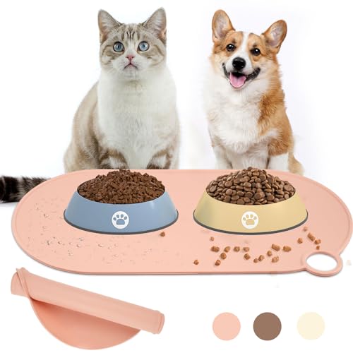 Napfunterlage Katzen, Schleckmatte Katze, Napfunterlage Hund, Hundenapf Unterlage, Wasserdicht Futtermatte Katzen, rutschfeste Futternapf Unterlage, Silikonmatte - 50 X 25 cm Rose von Deepton