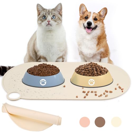 Napfunterlage Katzen, Schleckmatte Katze, Napfunterlage Hund, Hundenapf Unterlage, Wasserdicht Futtermatte Katzen, rutschfeste Futternapf Unterlage, Silikonmatte - 50 X 25 cm Weiß von Deepton