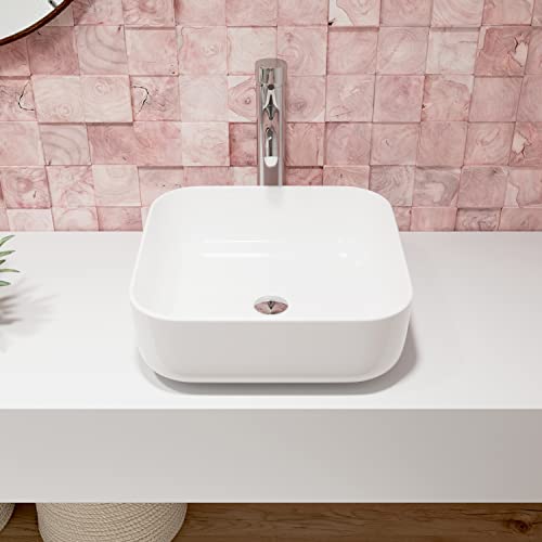 DeerValley DV-1V021 Ace Badezimmer-Waschbecken und quadratisches Aufsatzwaschbecken aus weißer Keramik von Deer Valley