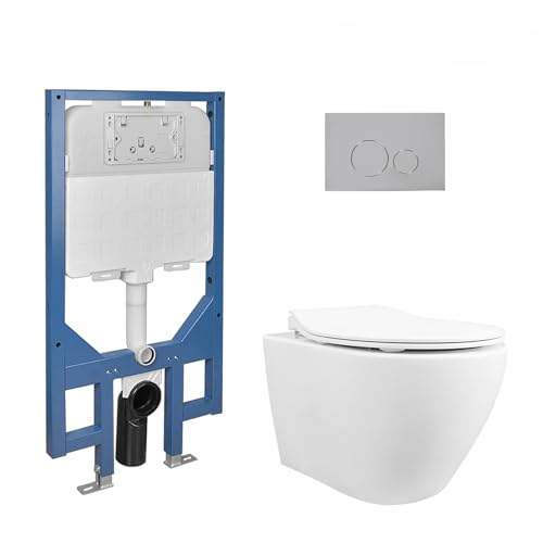 DeerValley Hänge WC Spülrandlos Toilette Schwarzes WC Set mit Vorwandelement Geräuscharm, WC Sitz mit Absenkautomatik, Glatte Keramikoberfläche DeerValley Hänge WC Spülrandlos Toilette Schwarzes WC Set mit Vorwandelement Geräuscharm, WC Sitz mit Absenkautomatik, Glatte Keramikoberfläche von Deer Valley