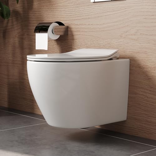 DeerValley Wand WC Spülrandloses Hänge Toilette mit Absenkautomatik, Geräuscharmem Sitz & Glatter Keramikoberfläche D-Form Design Kompakte 51,5cm Hängetoilette für Gästebad von Deer Valley