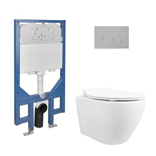 Wand WC Toilette SetSet mit Vorwandelement Geräuscharm, Hänge WC Sitz mit Absenkautomatik, Spülrandlos Toiletten Glatte Keramikoberfläche Wand WC Toilette SetSet mit Vorwandelement Geräuscharm, Hänge WC Sitz mit Absenkautomatik, Spülrandlos Toiletten Glatte Keramikoberfläche von Deer Valley