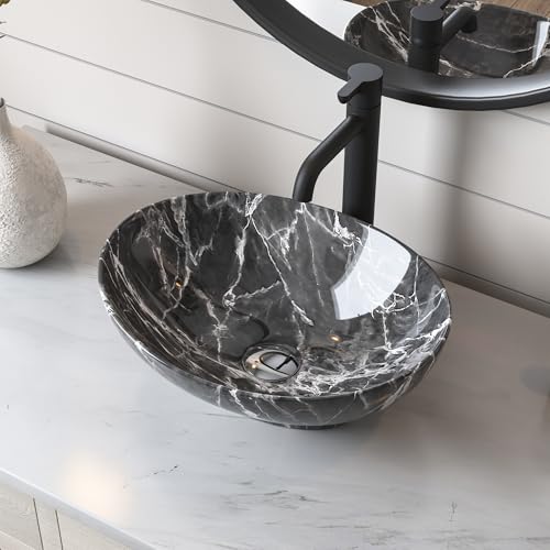 Waschbecken Badezimmer DeerValley Ovales Keramik-Aufsatzwaschbecken mit Grauen Streifen Praktisch Hygienisch Kombiniert Stil und Funktion, Optimal für Moderne Badausstattung 406 x 330mm. von Deer Valley