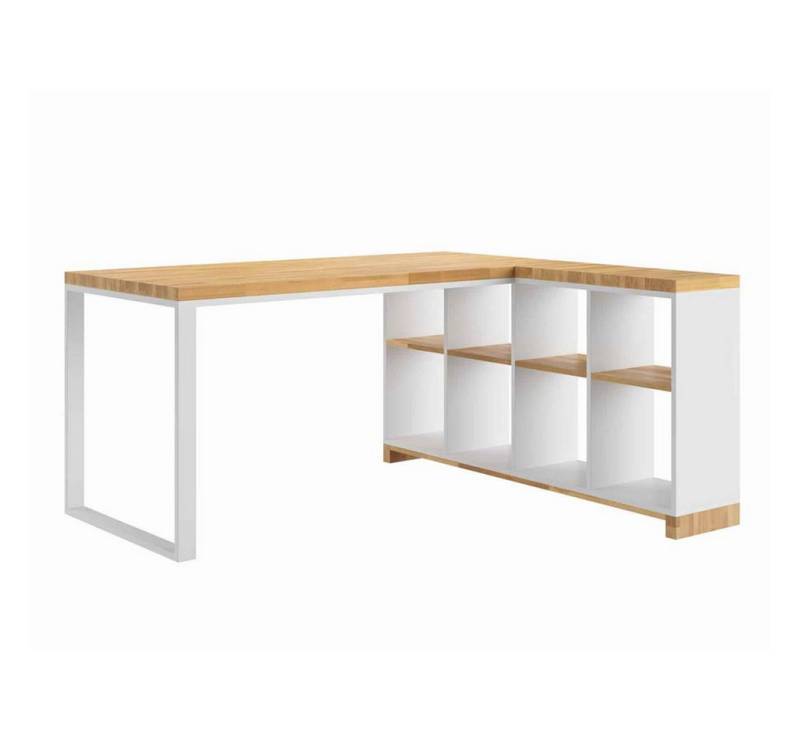 Deerhorn Eckschreibtisch Modern Office L-Form mit Ablagefächern PREMIUM-QUALITÄT, 38 mm starke Eichenplatte von Deerhorn