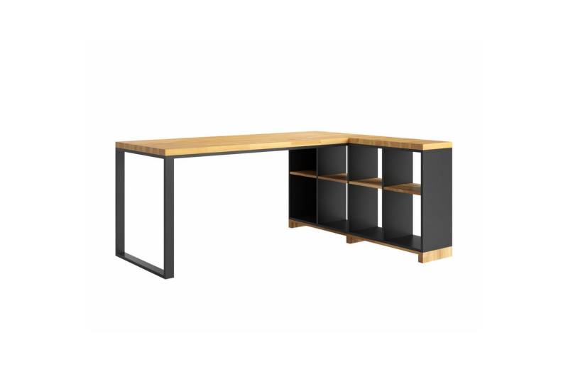 Deerhorn Eckschreibtisch Modern Office L-Form mit Ablagefächern PREMIUM-QUALITÄT, 38 mm starke Eichenplatte von Deerhorn