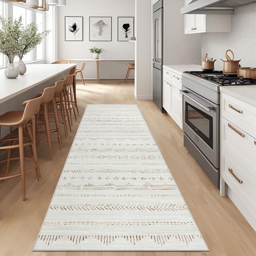 Deerly Boho Teppich Schlafzimmer, Waschbarer Teppich Perfekt für Wohnzimmer, Küchen, Balkon Terrasse, Modernes Teppich Orientalisch Ethno Muster für Carpet Livingroom (Braun, 2.6x8) von Deerly
