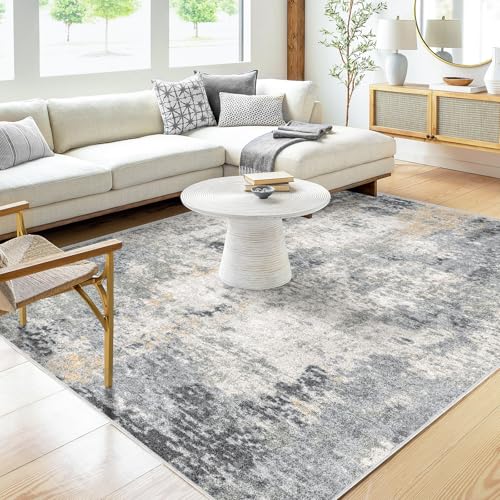 Deerly Modern Abstraktes Teppich für Wohnzimmer, Schlafzimmer, Esszimmer und Balkon - Waschbar, Weich, Rutschfest (GrauGold, 140x200cm) von Deerly