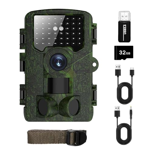 Deerthere Wildkamera 4K HD Wildtierkamera mit 32G Sd Karte mit Bewegungsmelder nachtsichtkamera Outdoor Wasserdicht Tierkamera kein Licht-Infrarot-LED für Wildtierüberwachung im Freien von Deerthere