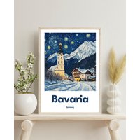 Bavaria Poster, Alpiner Winter Druck, Ramsauer Kirche Von Ramsau, Weihnachtsdekor, Kunstdruck, Weihnachtswandkunst, Deutschland Art von DeertreeAndTatum