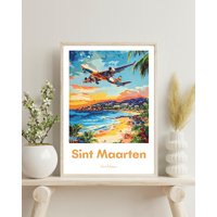 Sint Maarten Poster, Karibik Dekoration, Flugzeug St.maarten Wandkunst, Weihnachtsgeschenk, Kunstdruck von DeertreeAndTatum