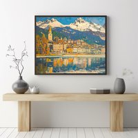 st. Moritz Poster, Alpines Dorf Art, Wand Kunst Dekor, Schweiz Reisegeschenk, Alpen Natur Weihnachtsgeschenk von DeertreeAndTatum